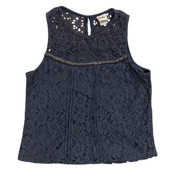 Daytrip Blue Crochet Floral Lace Mock Neck Bling Tank Top Women's Size Large - Picture 1 of 7